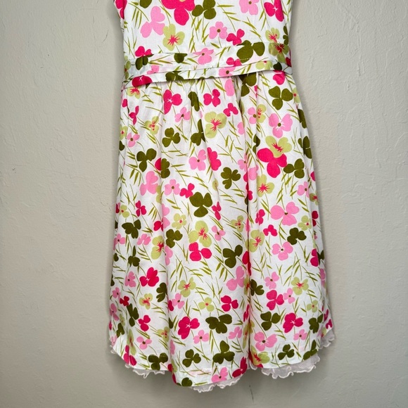 FLORIAN French Floral Cotton Sundress Pink White & Green Summer Dress Tie Waist - Picture 5 of 16